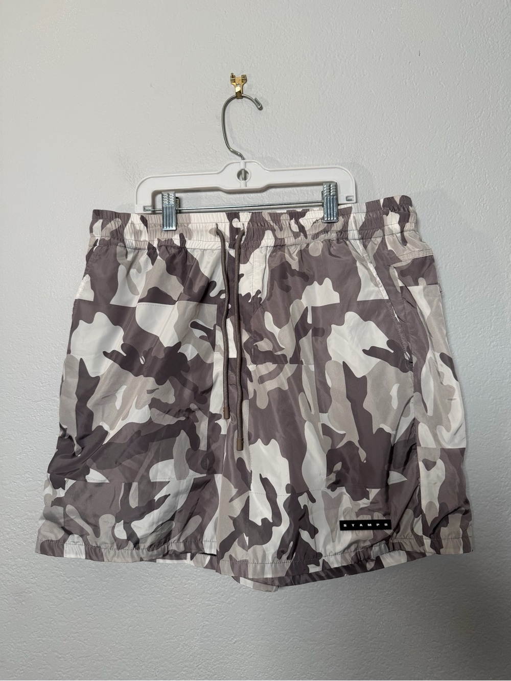 Stampd Men's Grey & White Camo Swim Board Shorts M 32” waist secure pockets